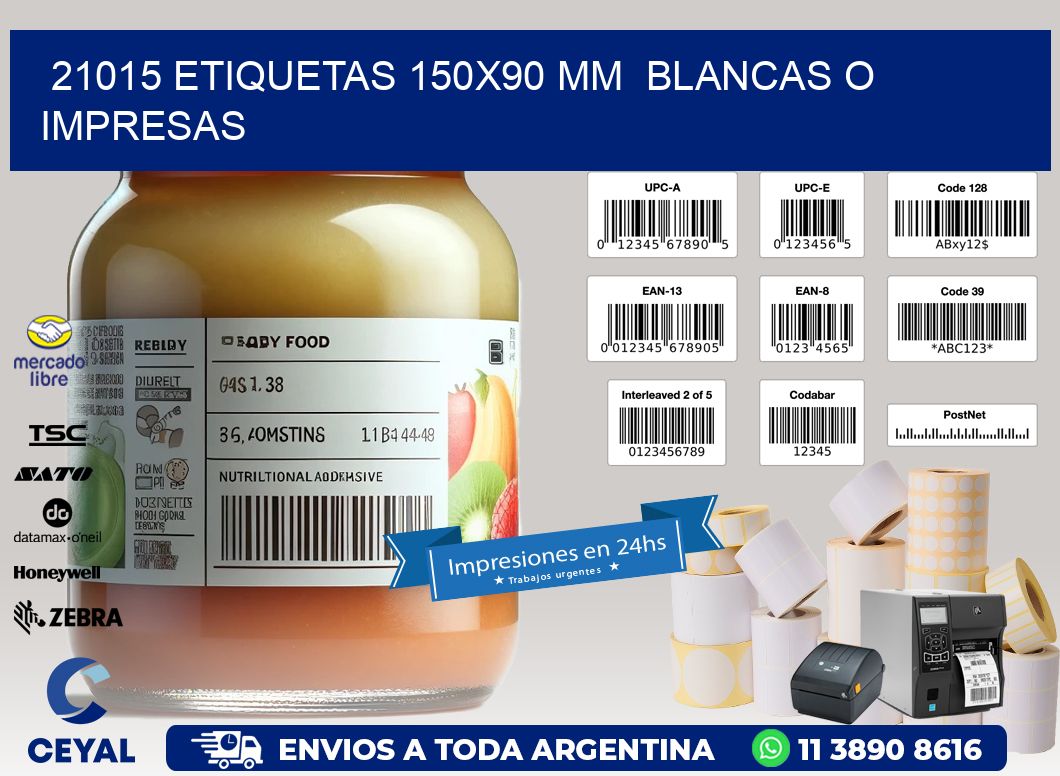 21015 ETIQUETAS 150x90 mm BLANCAS O IMPRESAS