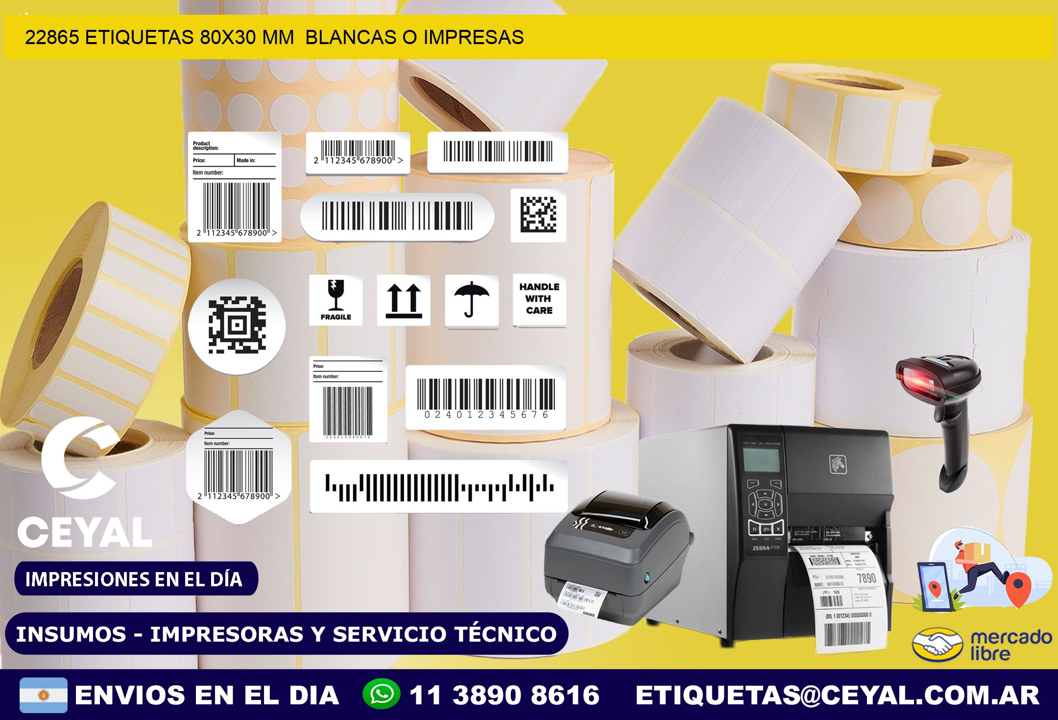 22865 ETIQUETAS 80×30 mm  BLANCAS O IMPRESAS