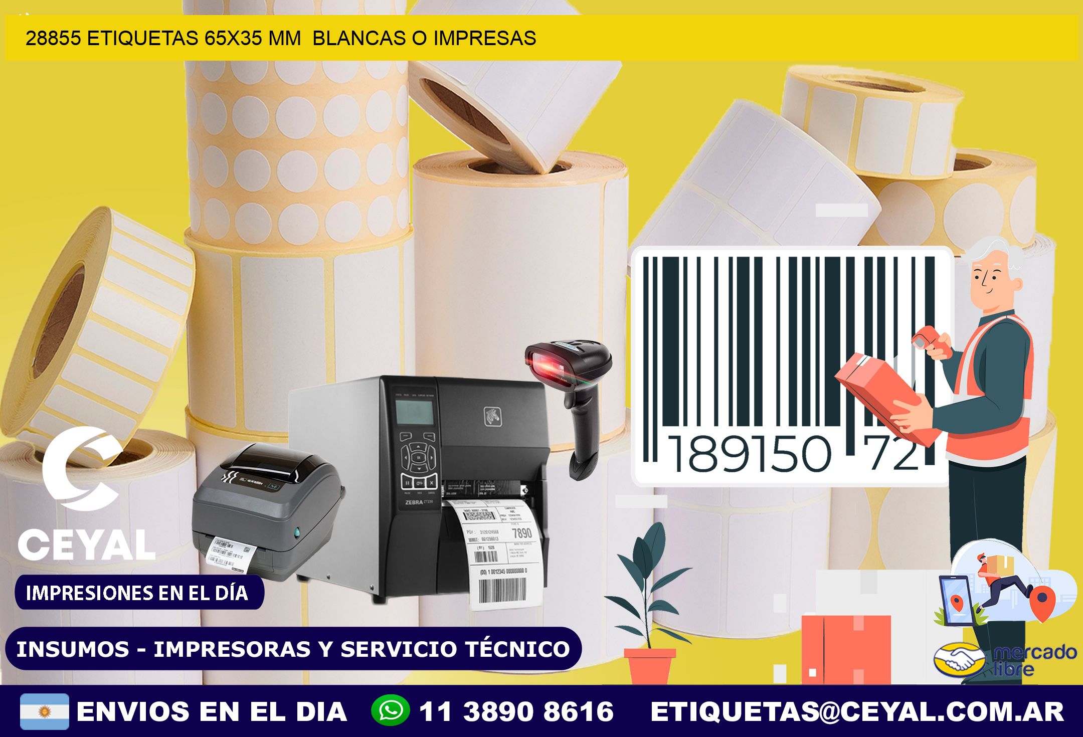 28855 ETIQUETAS 65x35 mm BLANCAS O IMPRESAS