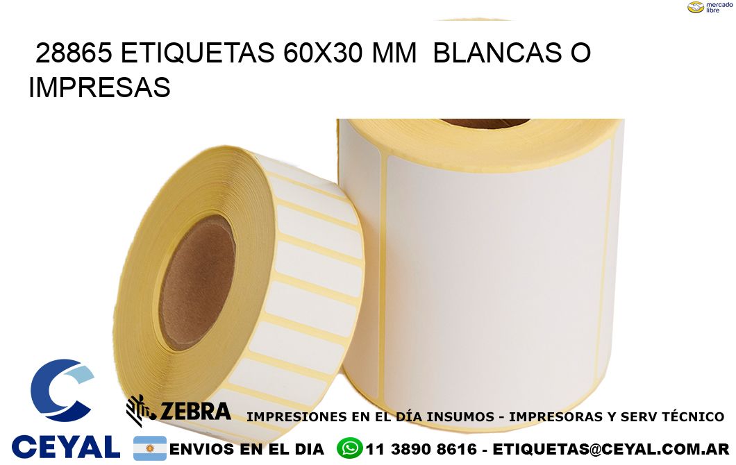 28865 ETIQUETAS 60x30 mm BLANCAS O IMPRESAS
