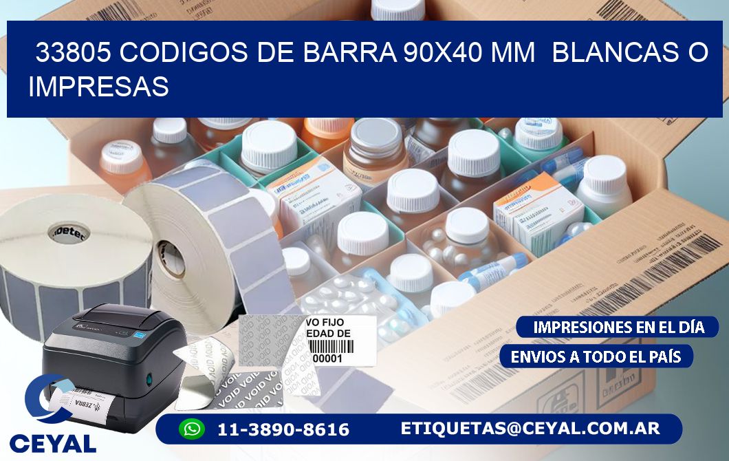33805 CODIGOS DE BARRA 90x40 mm BLANCAS O IMPRESAS