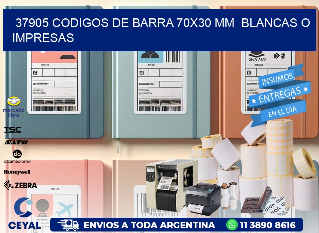 37905 CODIGOS DE BARRA 70x30 mm BLANCAS O IMPRESAS