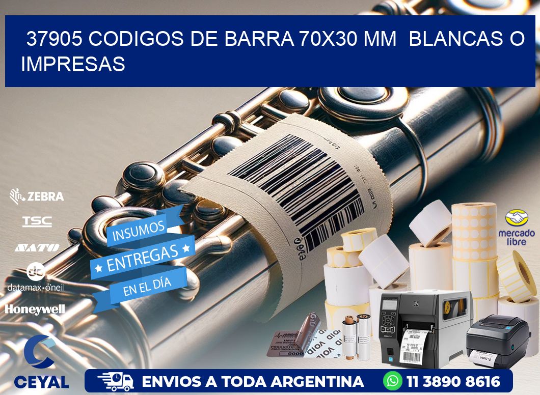 37905 CODIGOS DE BARRA 70x30 mm BLANCAS O IMPRESAS