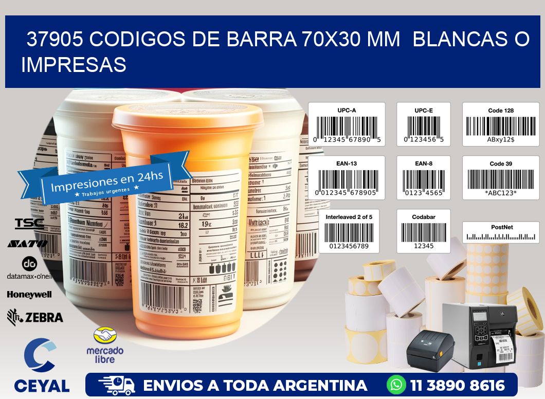 37905 CODIGOS DE BARRA 70x30 mm BLANCAS O IMPRESAS