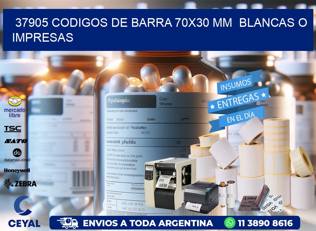 37905 CODIGOS DE BARRA 70×30 mm  BLANCAS O IMPRESAS