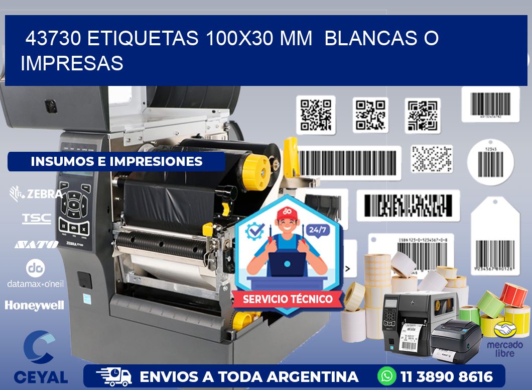 43730 ETIQUETAS 100x30 mm BLANCAS O IMPRESAS