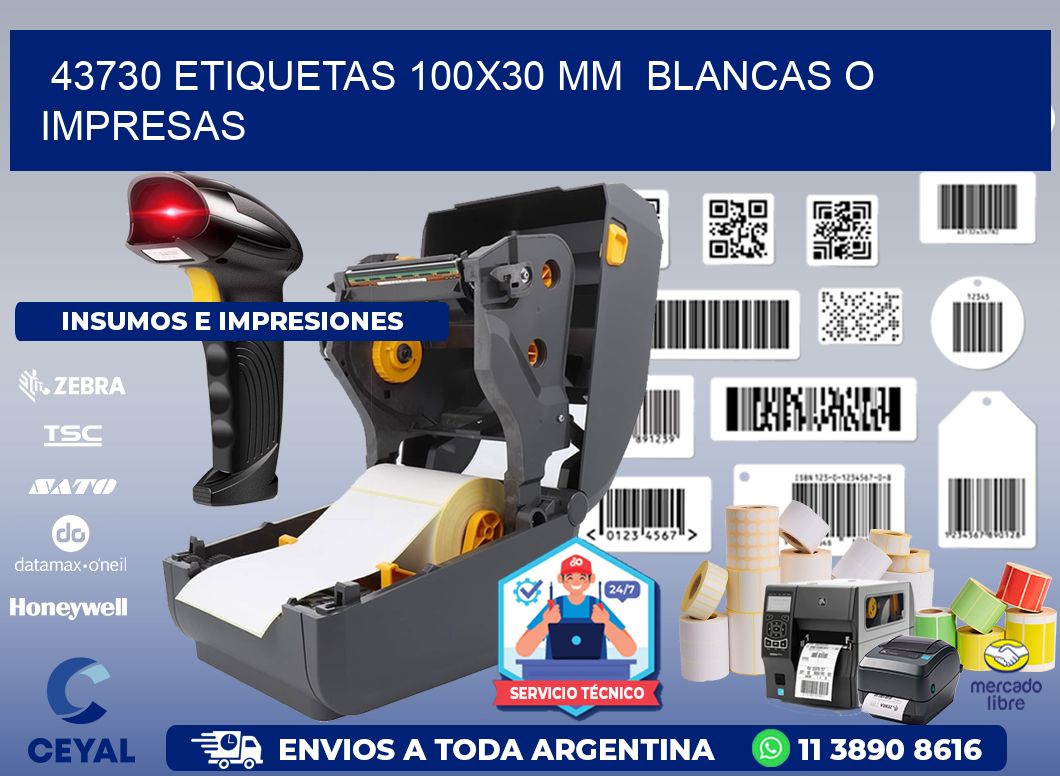 43730 ETIQUETAS 100x30 mm BLANCAS O IMPRESAS