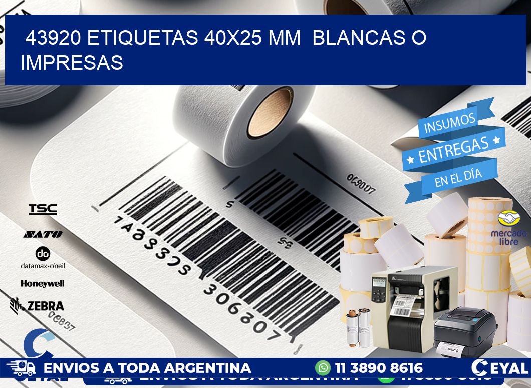 43920 ETIQUETAS 40x25 mm  BLANCAS O IMPRESAS