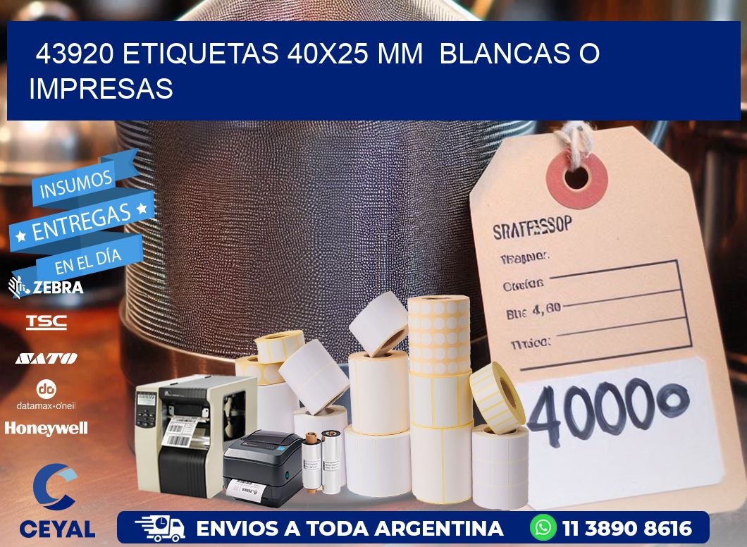 43920 ETIQUETAS 40x25 mm  BLANCAS O IMPRESAS