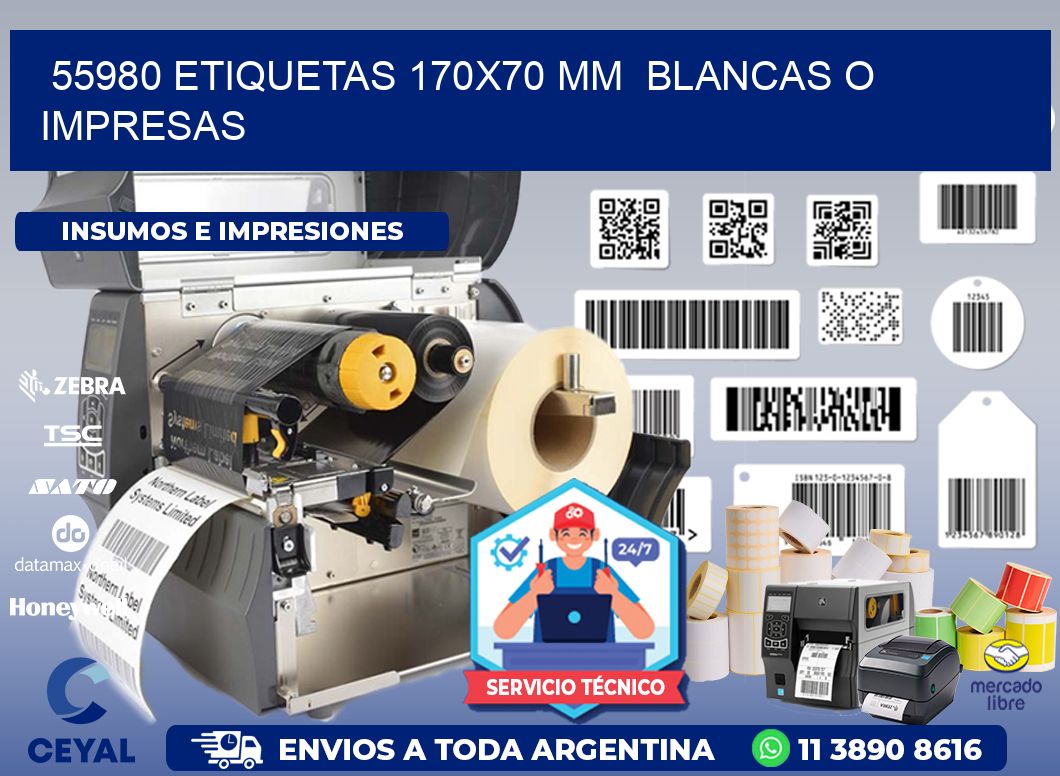 55980 ETIQUETAS 170x70 mm BLANCAS O IMPRESAS