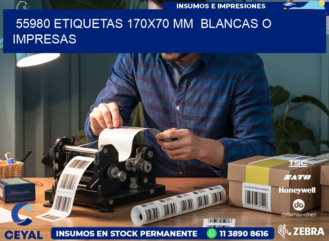 55980 ETIQUETAS 170x70 mm BLANCAS O IMPRESAS
