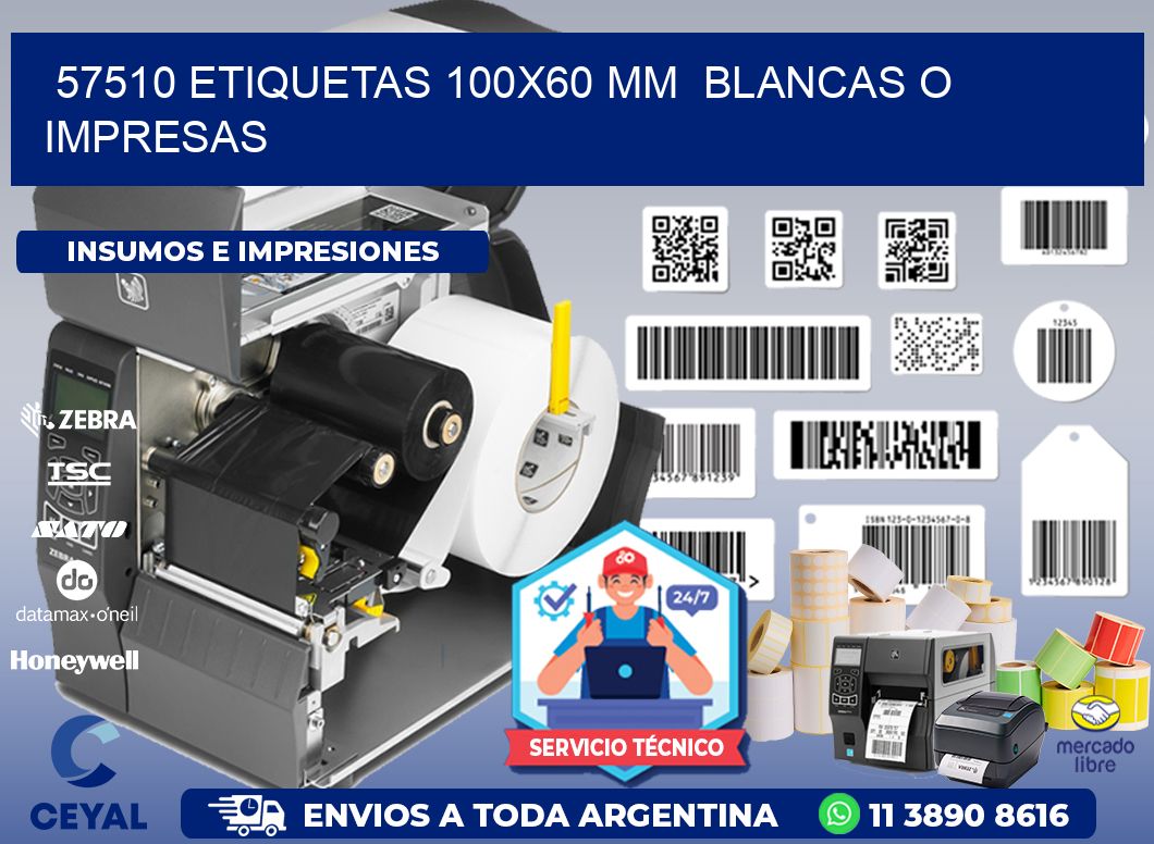 57510 ETIQUETAS 100x60 mm BLANCAS O IMPRESAS