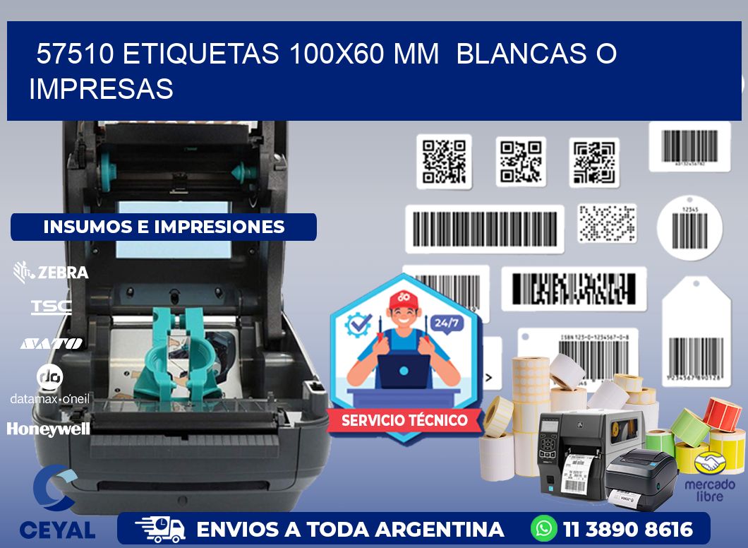 57510 ETIQUETAS 100x60 mm BLANCAS O IMPRESAS