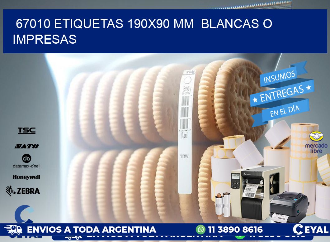 67010 ETIQUETAS 190x90 mm BLANCAS O IMPRESAS