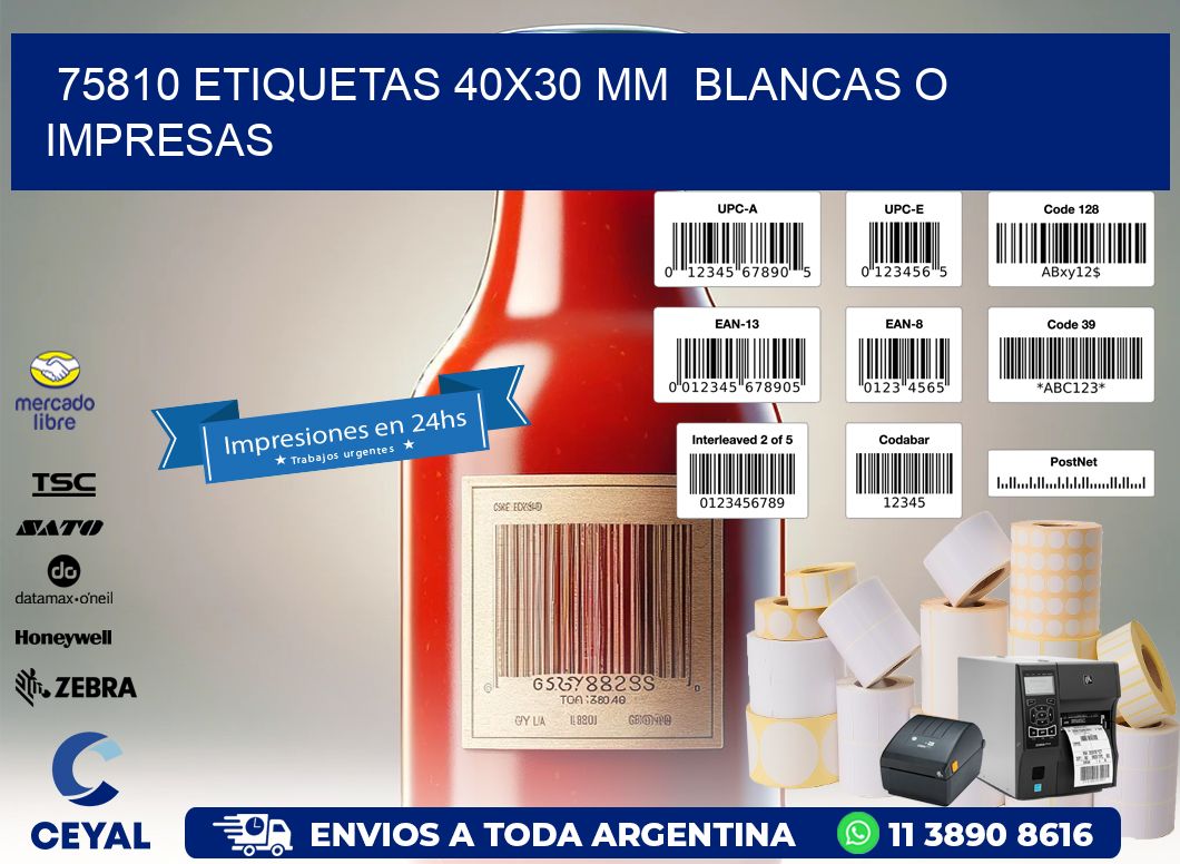 75810 ETIQUETAS 40x30 mm BLANCAS O IMPRESAS
