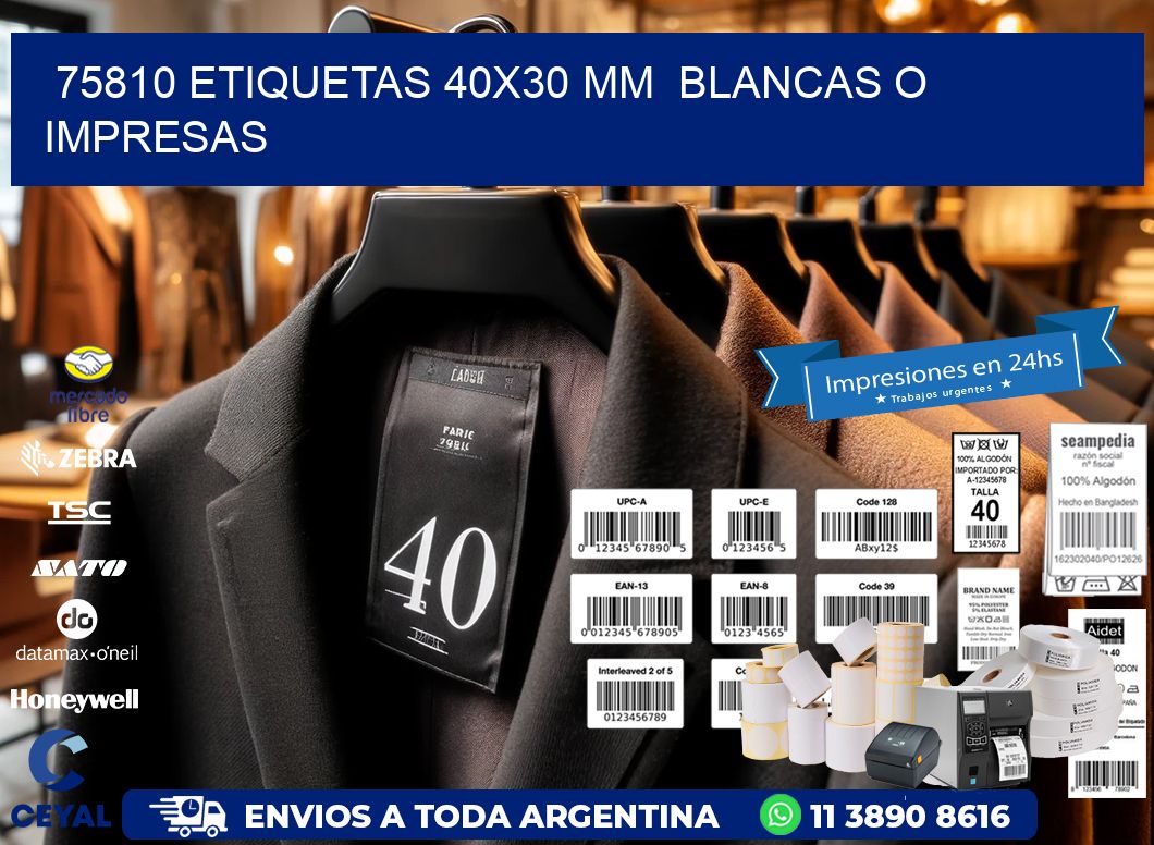75810 ETIQUETAS 40x30 mm BLANCAS O IMPRESAS