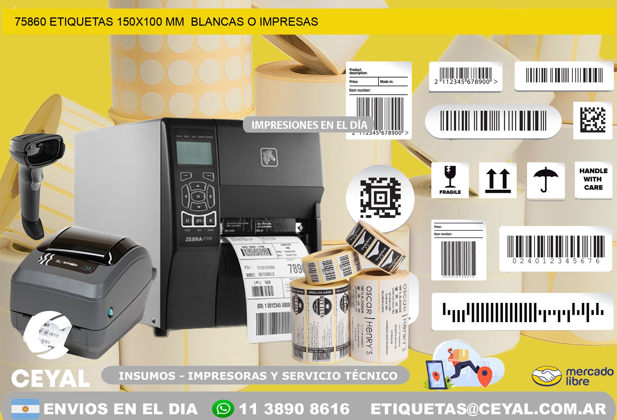 75860 ETIQUETAS 150×100 mm  BLANCAS O IMPRESAS