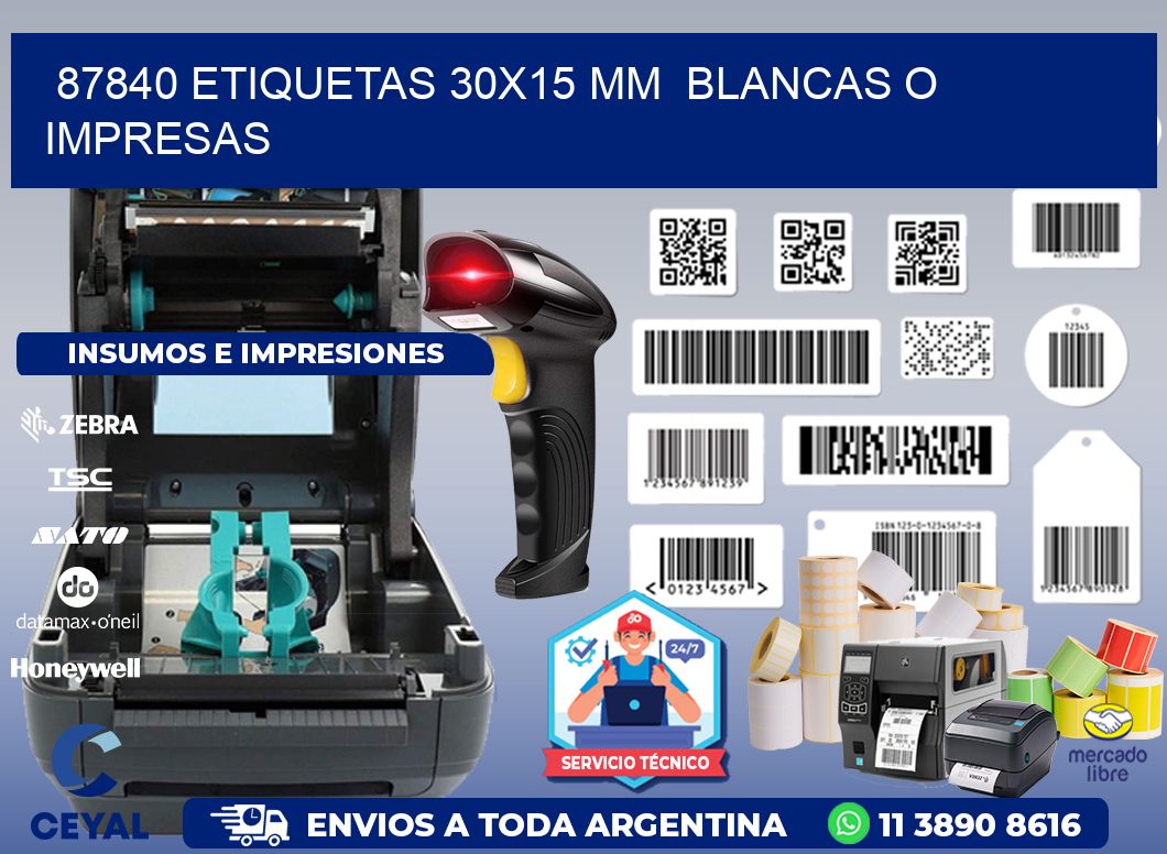 87840 ETIQUETAS 30x15 mm BLANCAS O IMPRESAS