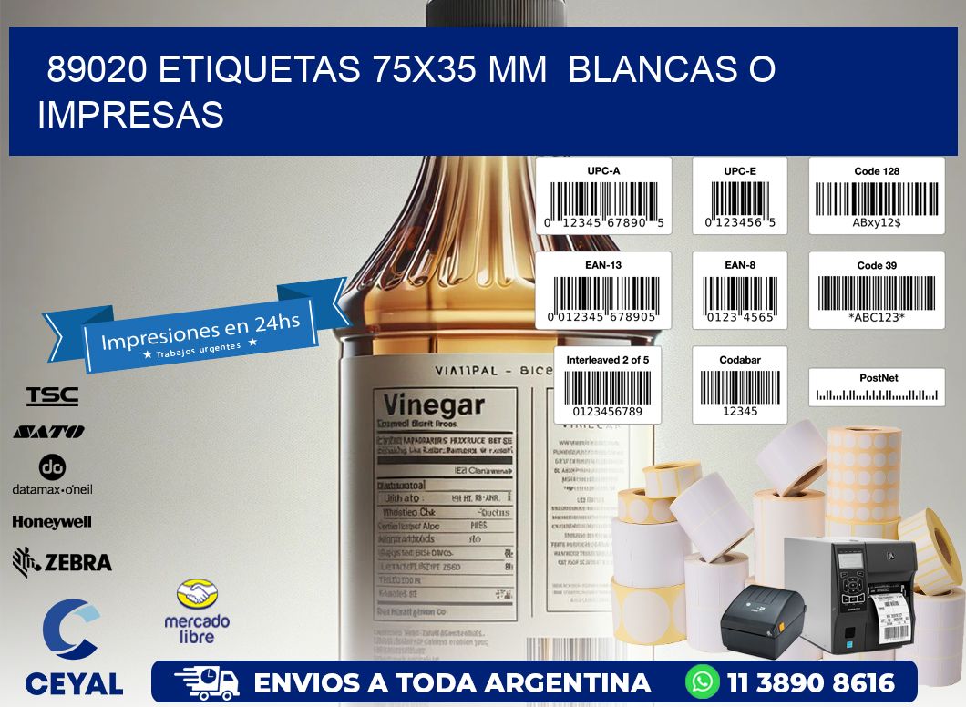 89020 ETIQUETAS 75x35 mm  BLANCAS O IMPRESAS