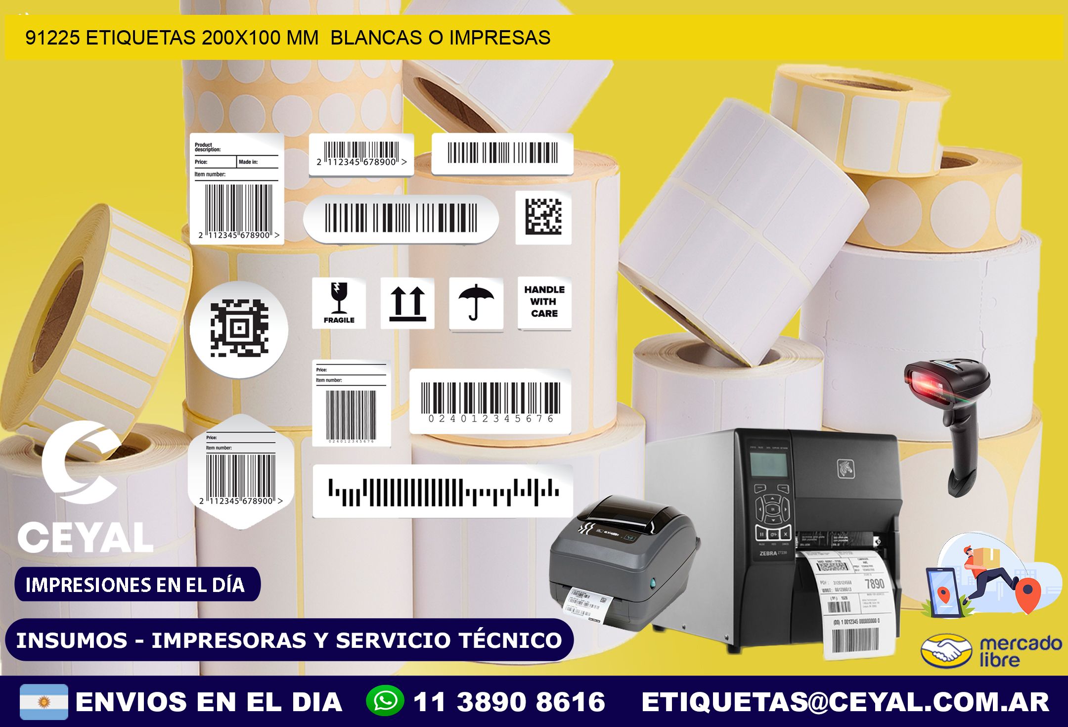 91225 ETIQUETAS 200×100 mm  BLANCAS O IMPRESAS