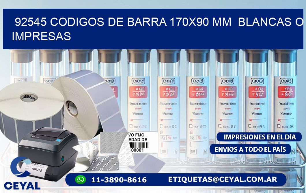 92545 CODIGOS DE BARRA 170x90 mm BLANCAS O IMPRESAS