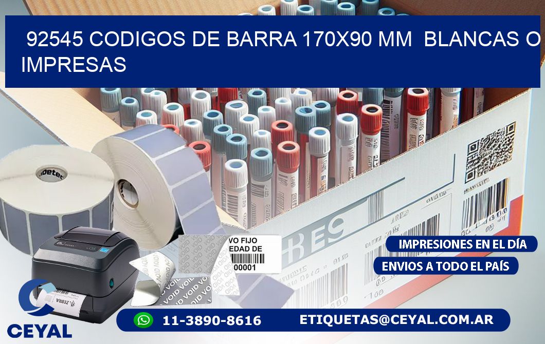 92545 CODIGOS DE BARRA 170x90 mm BLANCAS O IMPRESAS