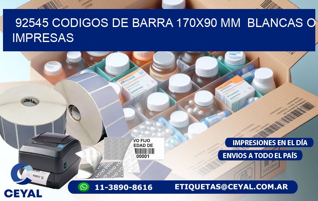 92545 CODIGOS DE BARRA 170x90 mm BLANCAS O IMPRESAS