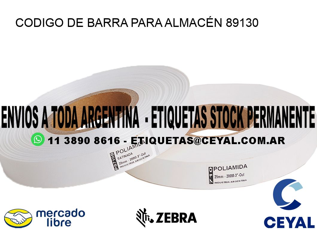 CODIGO DE BARRA PARA ALMACÉN 89130