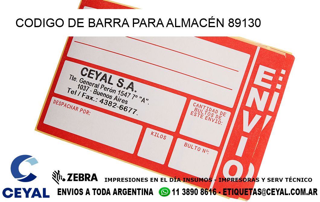 CODIGO DE BARRA PARA ALMACÉN 89130