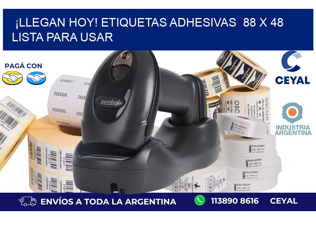 ¡Llegan Hoy! Etiquetas Adhesivas  88 x 48 Lista para Usar