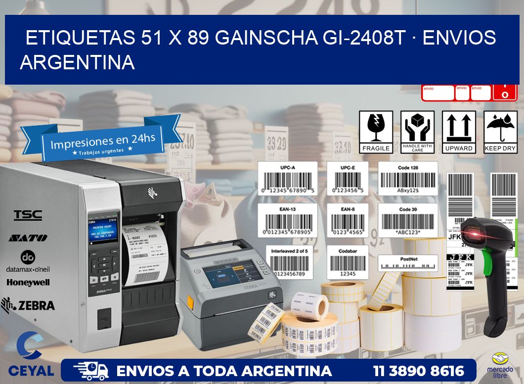 ETIQUETAS 51 x 89 GAINSCHA GI-2408T · ENVIOS ARGENTINA