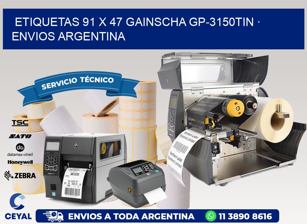 ETIQUETAS 91 x 47 GAINSCHA GP-3150TIN · ENVIOS ARGENTINA