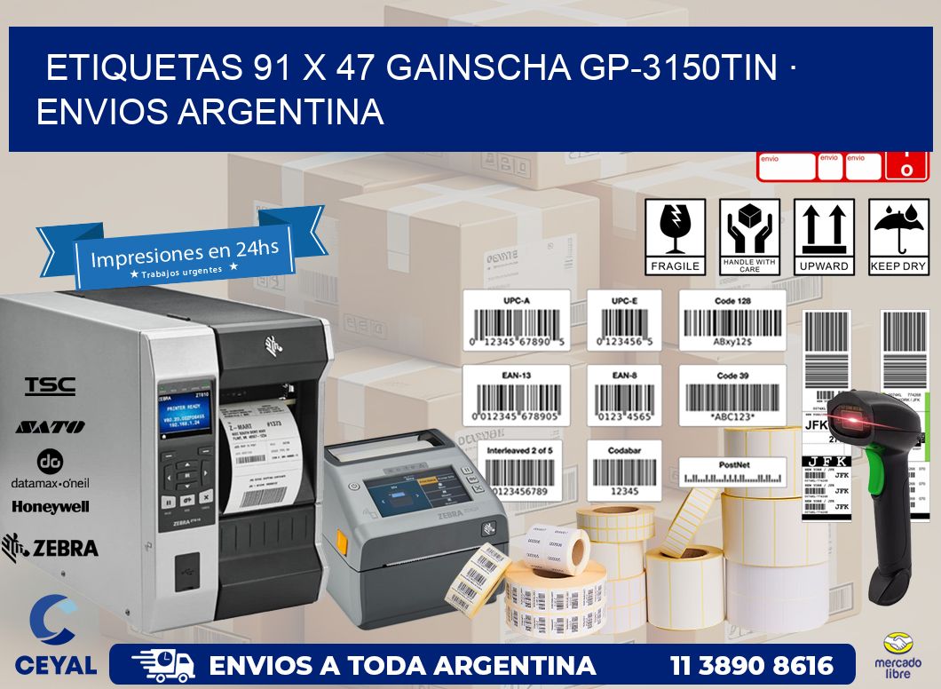 ETIQUETAS 91 x 47 GAINSCHA GP-3150TIN · ENVIOS ARGENTINA