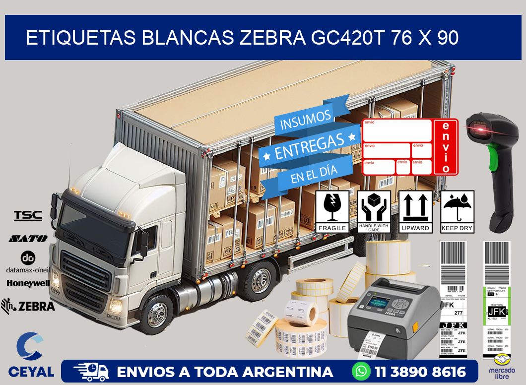 ETIQUETAS BLANCAS ZEBRA GC420T 76 x 90