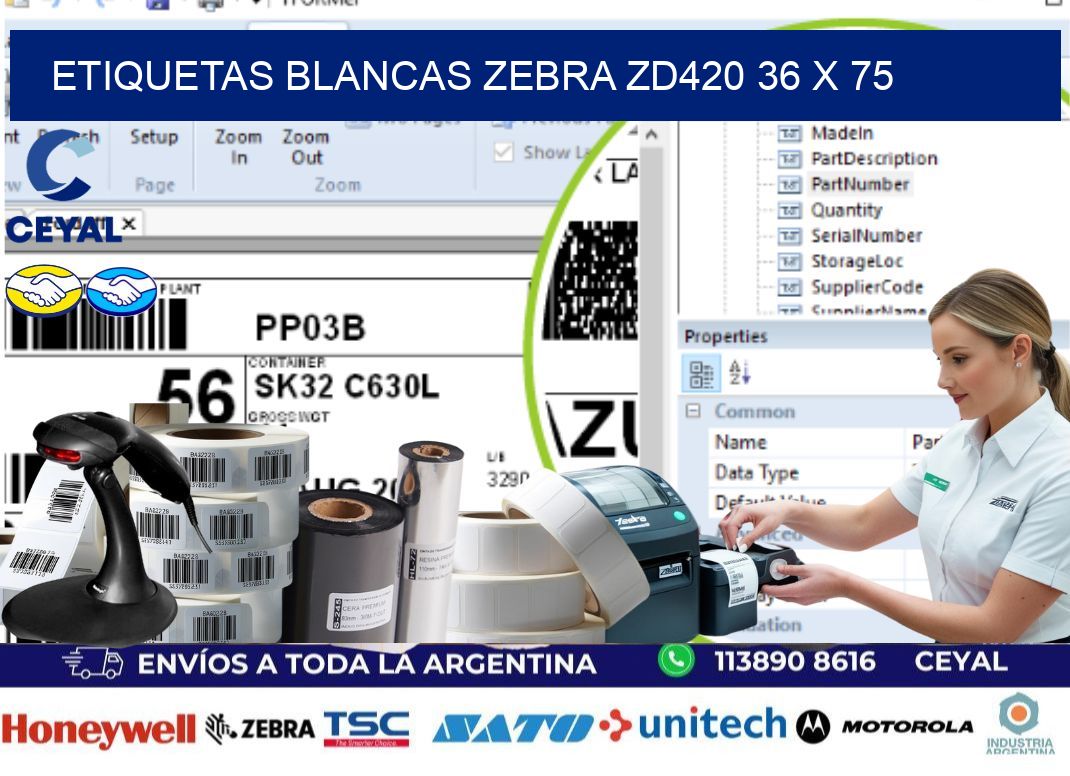 ETIQUETAS BLANCAS ZEBRA ZD420 36 x 75
