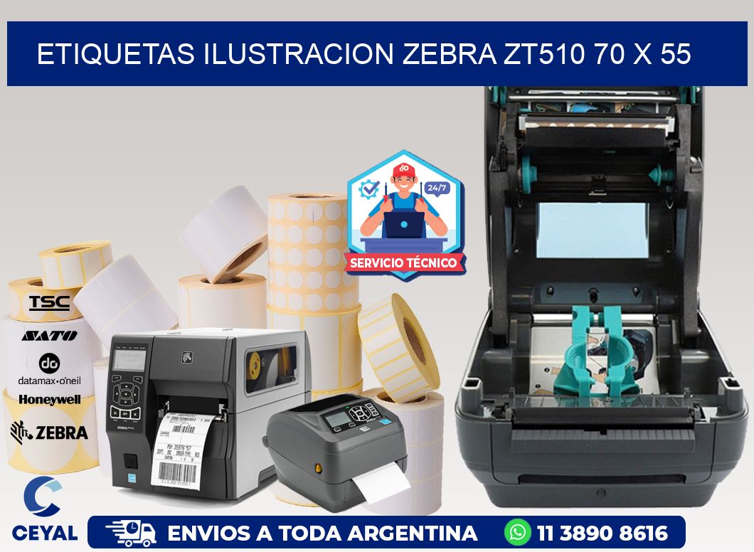 ETIQUETAS ILUSTRACION ZEBRA ZT510 70 x 55