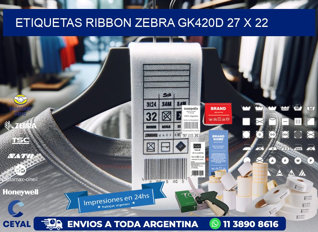 ETIQUETAS RIBBON Zebra GK420D 27 x 22