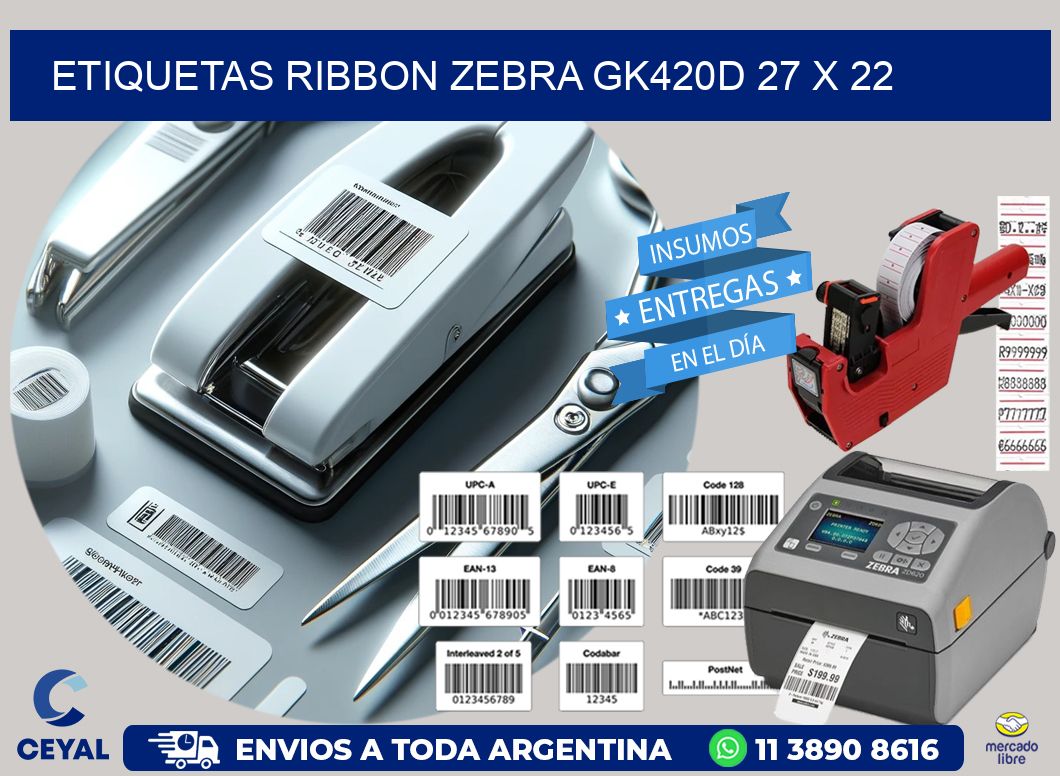 ETIQUETAS RIBBON Zebra GK420D 27 x 22