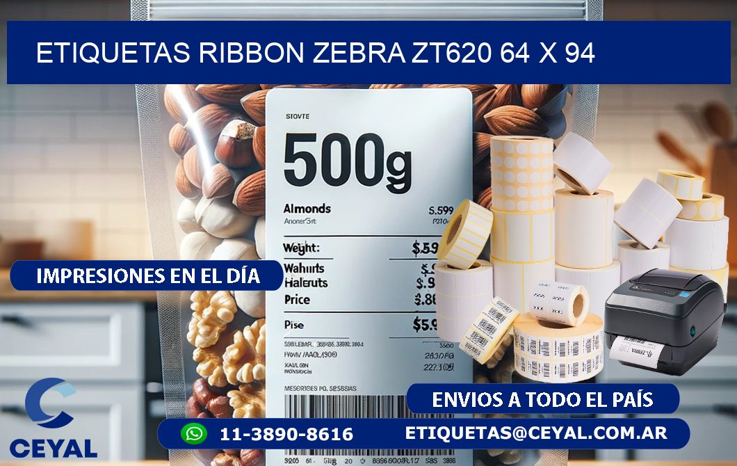ETIQUETAS RIBBON Zebra ZT620 64 x 94