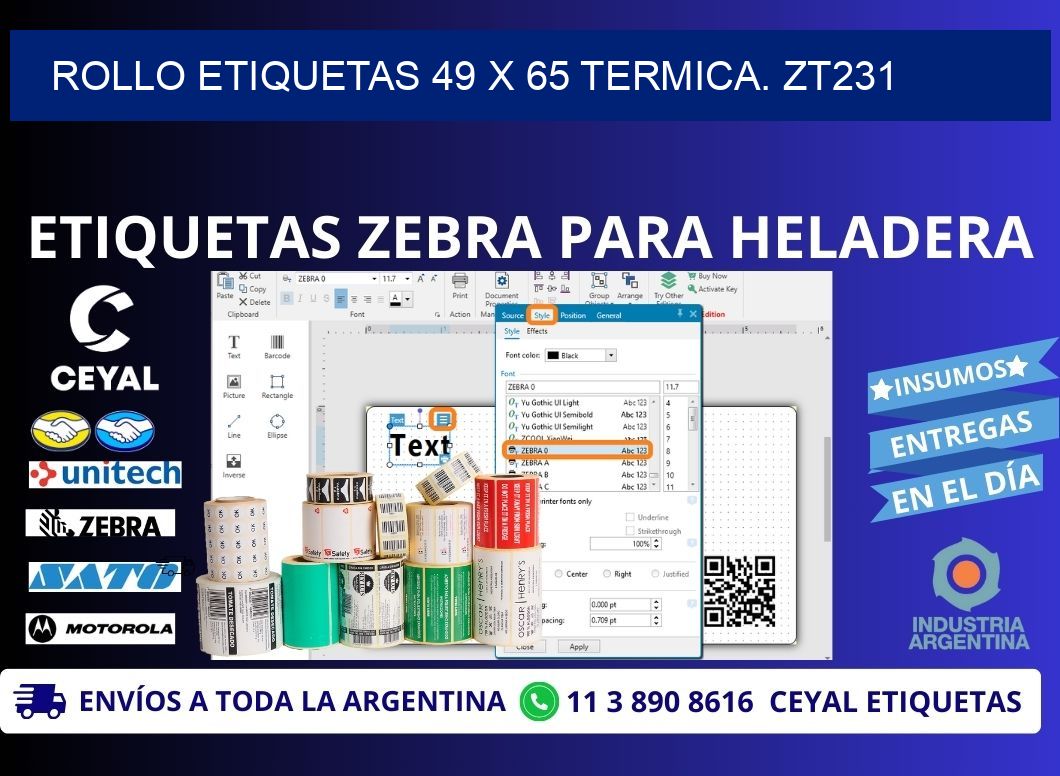 Rollo etiquetas 49 x 65 termica. zt231