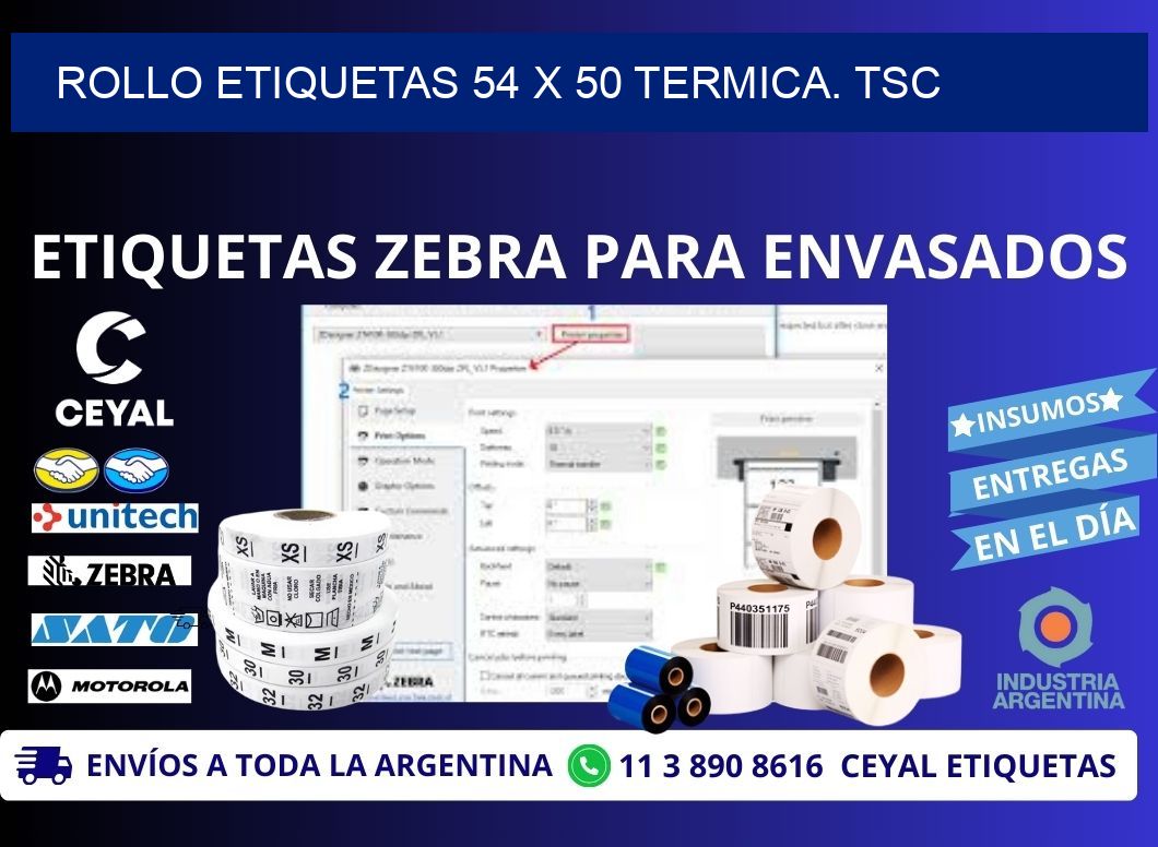 Rollo etiquetas 54 x 50 termica. tsc