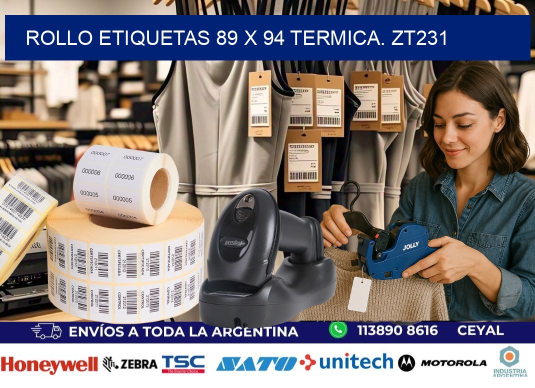 Rollo etiquetas 89 x 94 termica. zt231