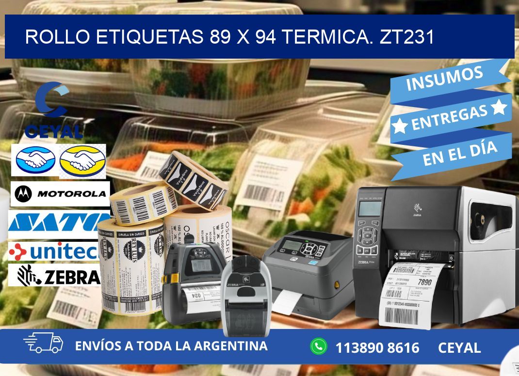 Rollo etiquetas 89 x 94 termica. zt231