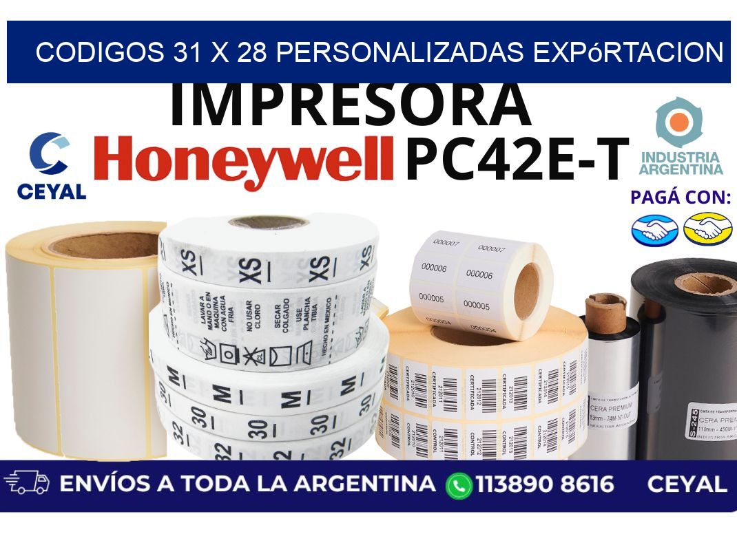 codigos 31 x 28 personalizadas expórtacion