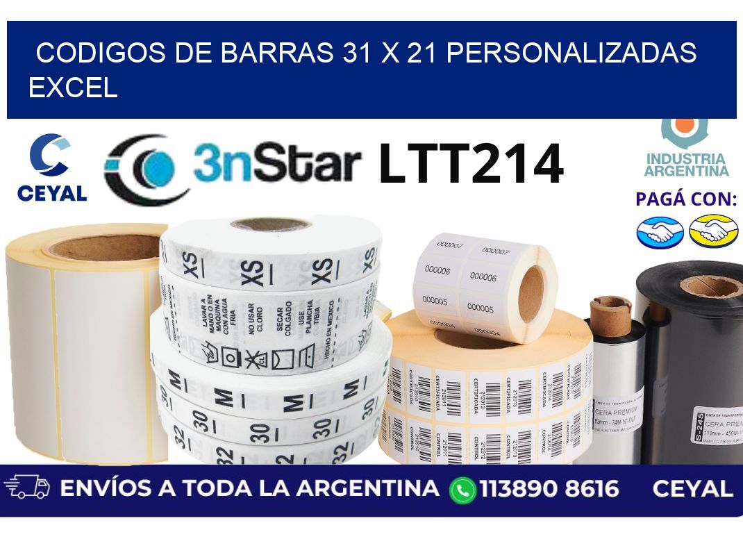 codigos de barras 31 x 21 personalizadas excel