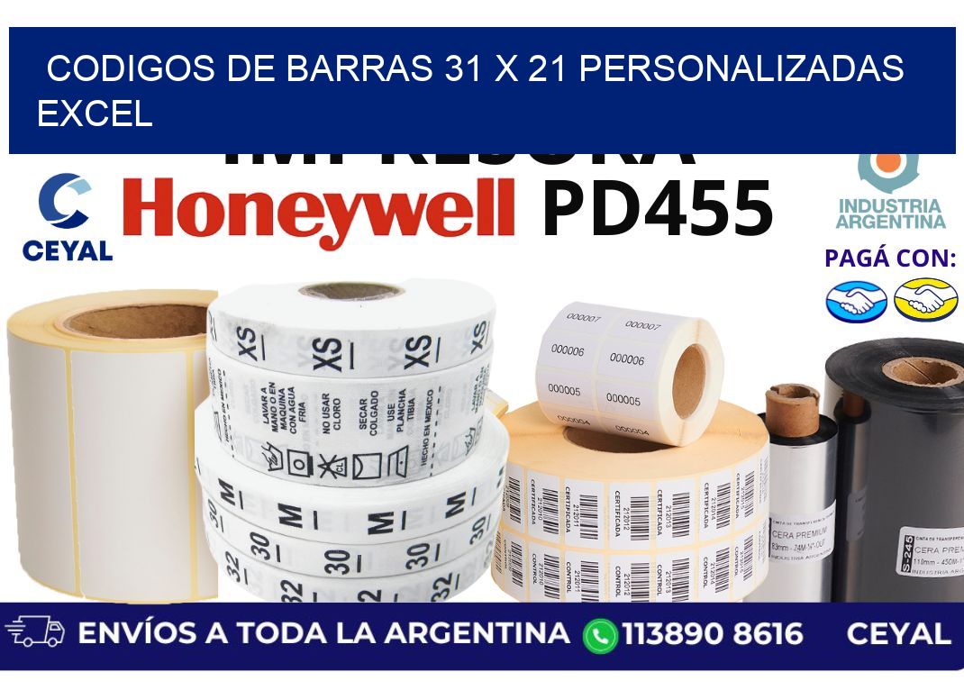 codigos de barras 31 x 21 personalizadas excel