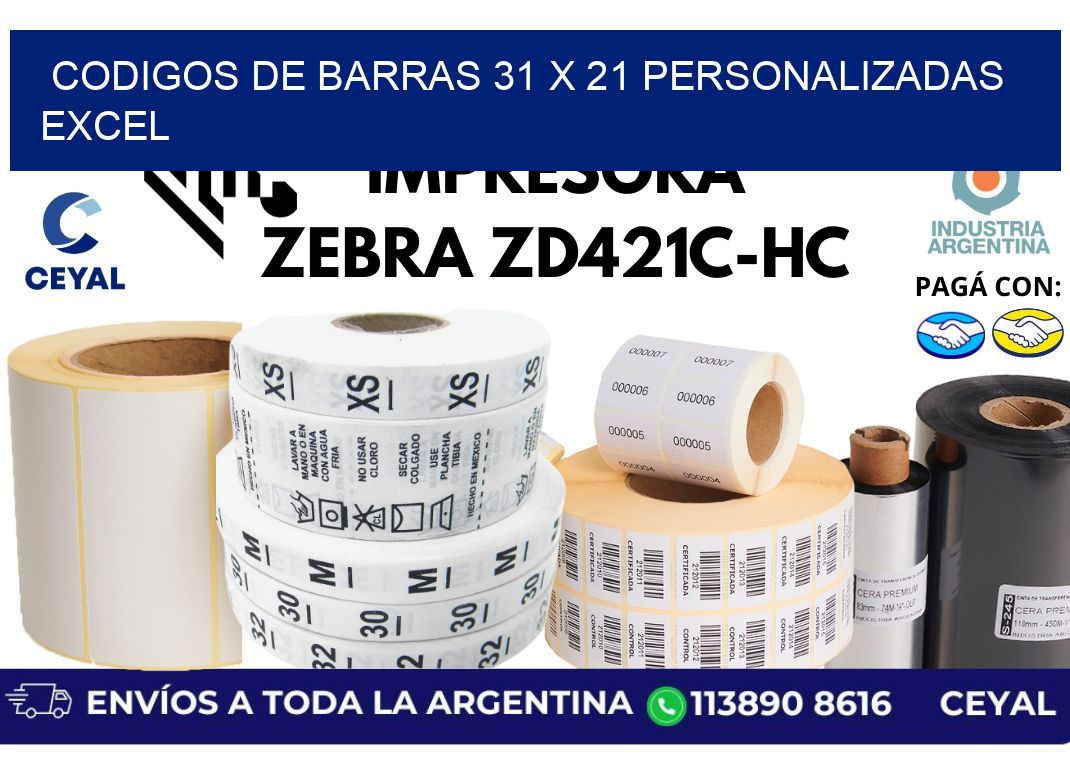 codigos de barras 31 x 21 personalizadas excel