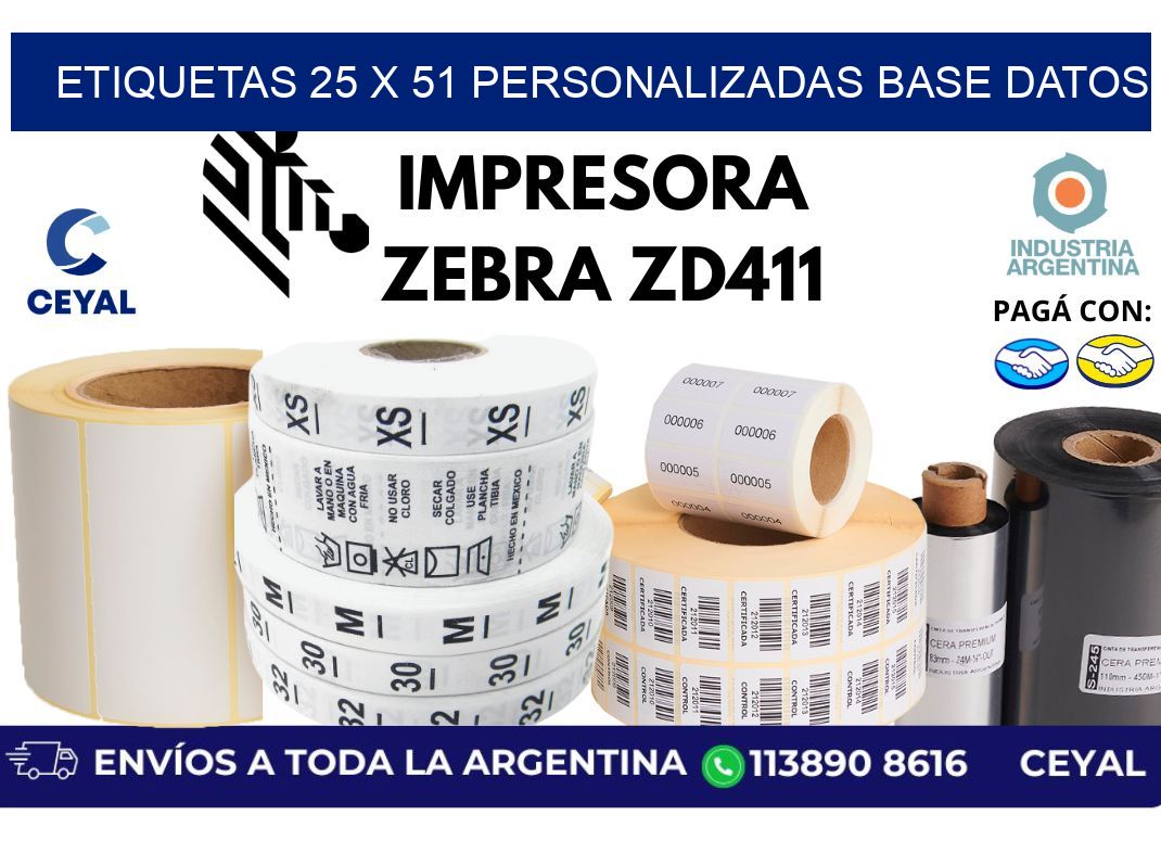 etiquetas 25 x 51 personalizadas base datos