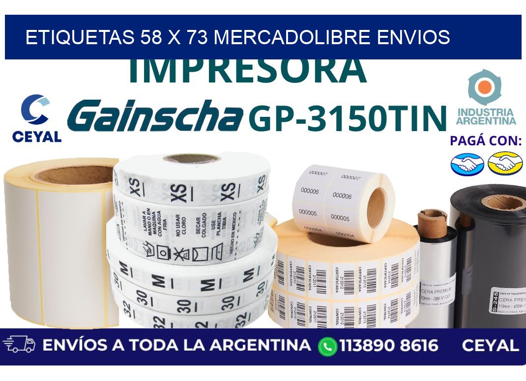 etiquetas 58 x 73 mercadolibre envios