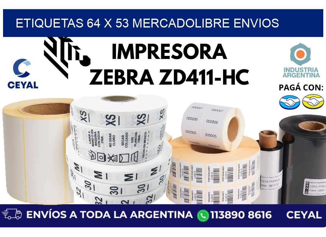 etiquetas 64 x 53 mercadolibre envios